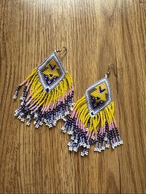 Francesca's Collections Yellow, Purple & Pink Beaded Fringe Earrings